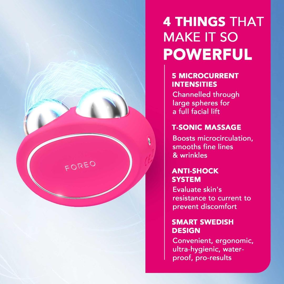 Foreo Bear Smart Microcurrent Face Device - Jaw Excerciser - Immediately Visible Non-Invasive Face Lift - Antiaging - Safe & Painless - Fuchsia