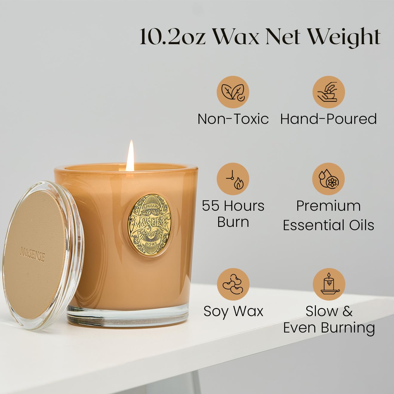 M&SENSE 290g Soy Scented Candles Sandal Woods - 55 Hours Long Burning, Natural Non-Toxic Glass Jar Candle, Aromatherapy for Relaxing, Luxury Birthday/Mother's Day Gifts for Women