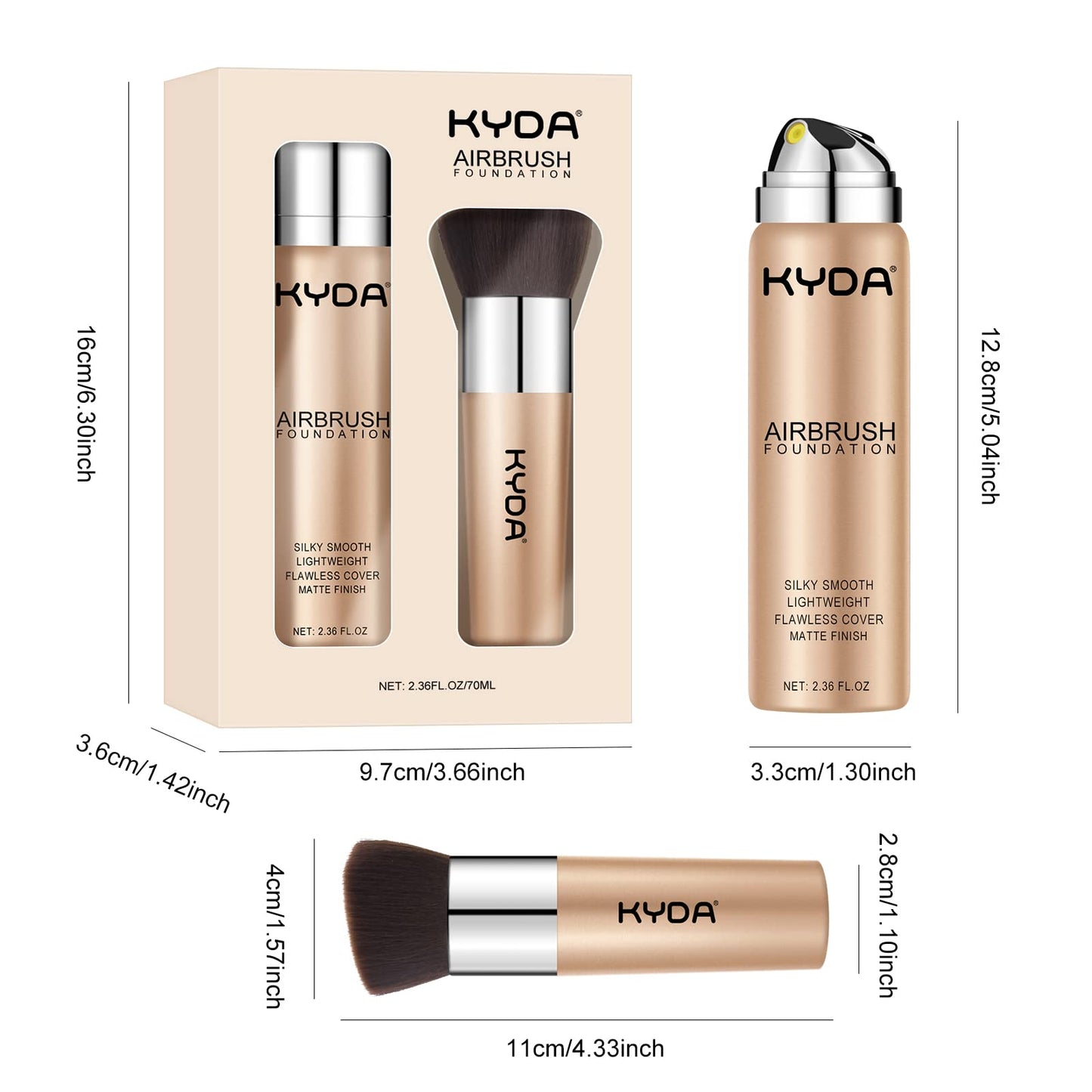 KYDA AirBrush Foundation Spray, Silky Makeup, High Coverage Creamy Finish, Lasting Breathable, Moisturizing - #120 Classic Ivory