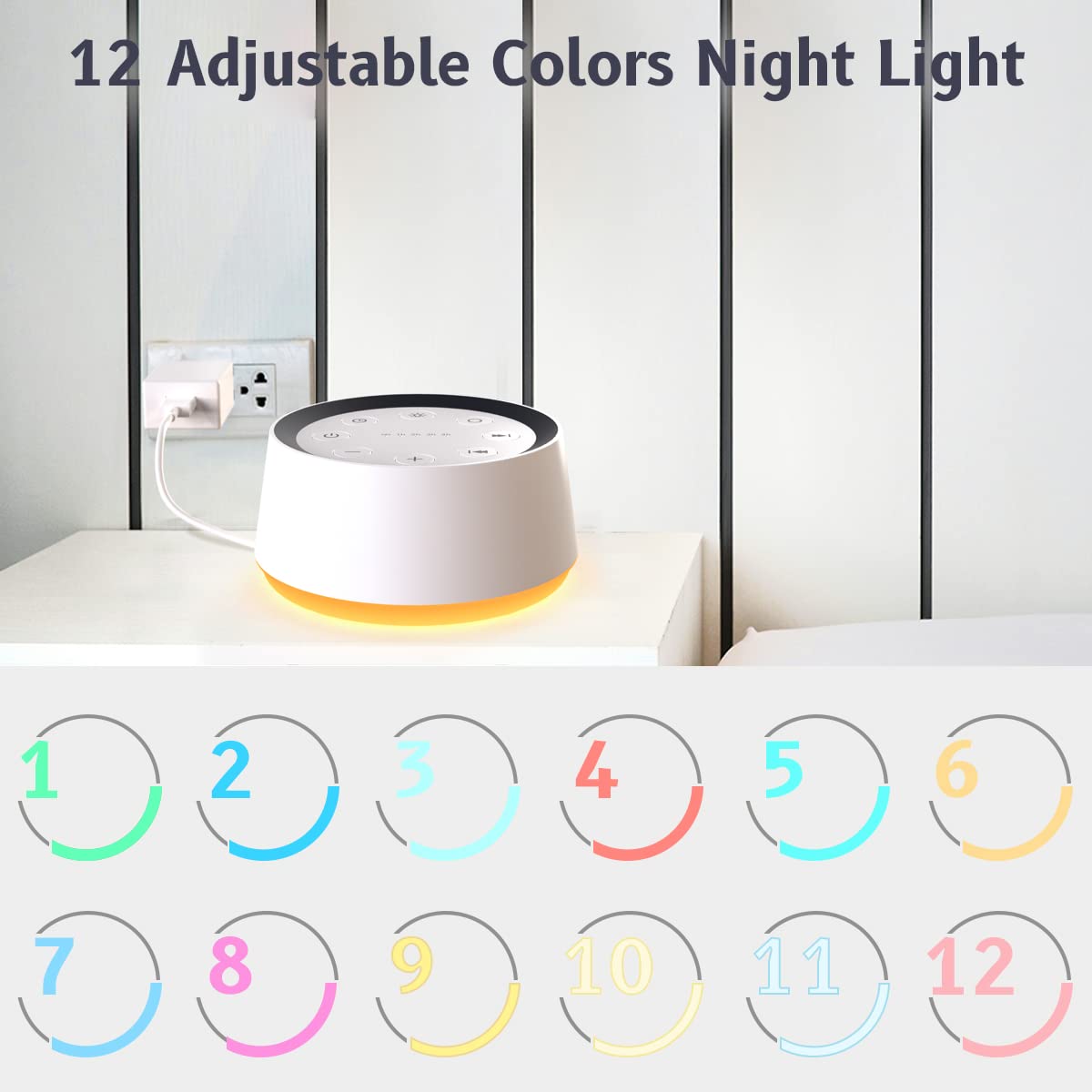 White Noise Machine Brown Noise Machine with 30 Soothing Sounds 12 Colors Night Light Sound Machine for Adults Baby Kids Sleep Machines Memory Function 36 Volume Levels 5 Timers for Home Office Travel