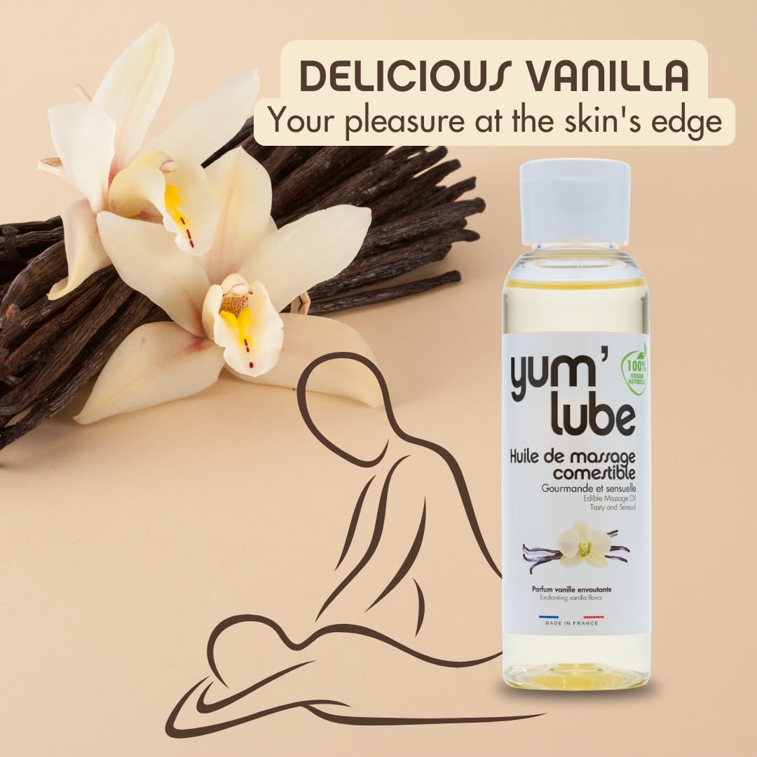 Yum'Lube | Body Oil & Massage Oil | Massage Oils for Date Night & Massage Therapy | Edible Vanilla Flavoured Sex Oil | Relaxing & Sensual Erotic Wellness for Couples | 100% Natural