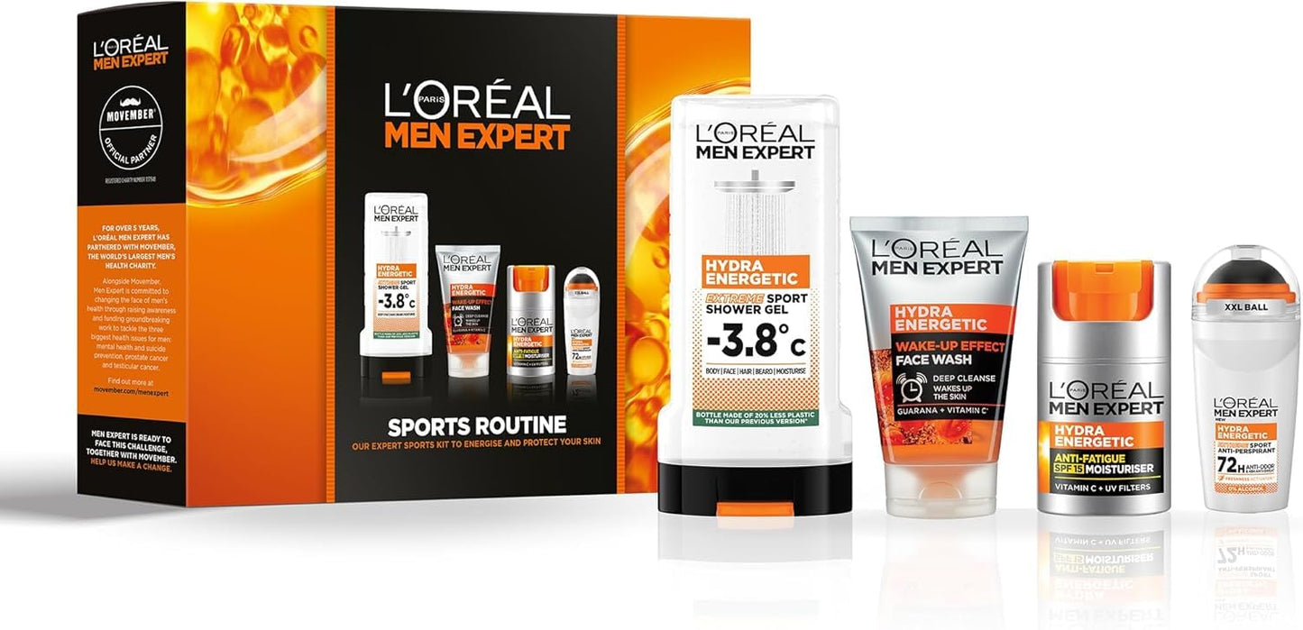 L'Oréal Men Expert Sports Routine Gift Set for Him, Energising Face & Body Skincare Routine, Gift Set for Men