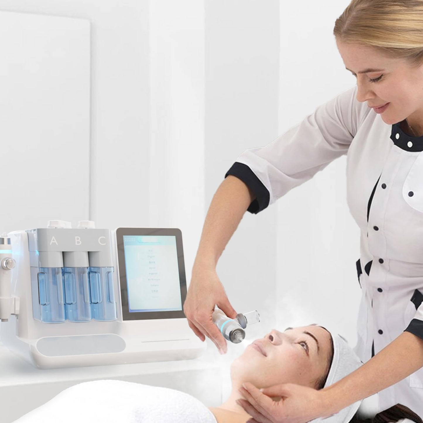 7 in 1 Hydrogen Oxygen Facial Beauty Cleaning and Care Machine for Professional Skin Lifting Hydrogen Oxygen Deep Clean Hydra LED Mask RF Water Therapy SPA Equipment Smart Touch Screen Elitzia ETDN7