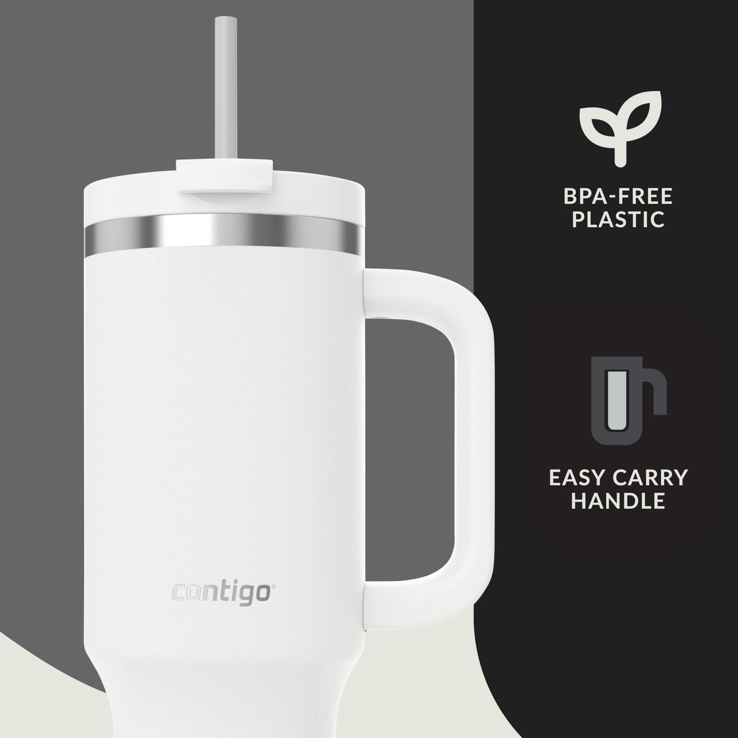 Contigo Streeterville Tumbler 1200 ml with Handle | Stainless Steel Vacuum Insulated Water Bottle with Straw and Lid | Cold for 29 Hours | Travel Mug | Thermal Flask | BPA Free