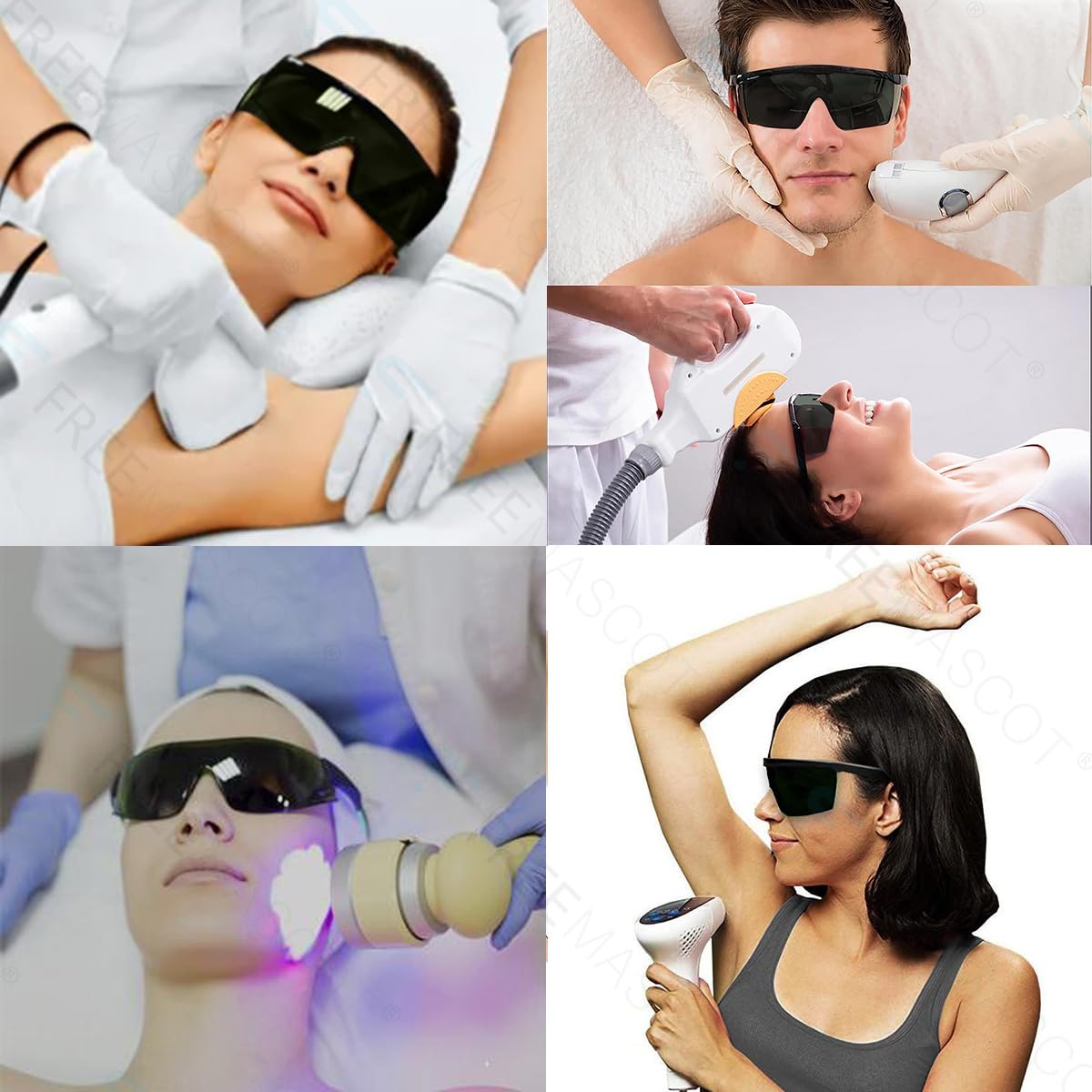 FREEMASCOT New Red Light Therapy Safety Glasses, 190-2000nm IPL Laser Safety Glasses for Laser Cosmetology & Hair Removal, Tanning (Dark Lens)