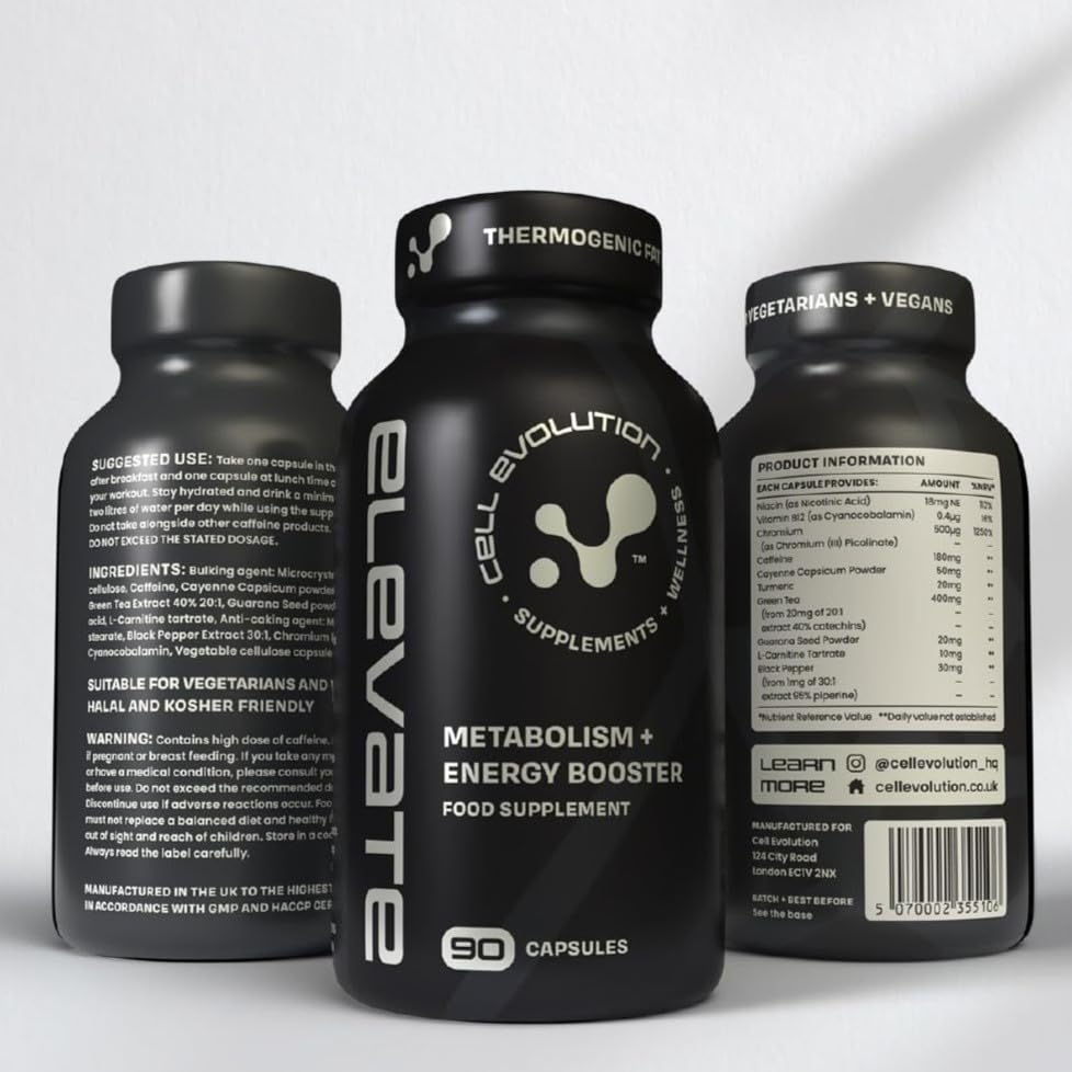 Cell Evolution Elevate, Thermogenic Fat Burners for Men & Women, Turmeric, Green Tea Extract, Cayenne Pepper, Diet Metabolism Booster, Weight Loss Supplement, 90 Capsules