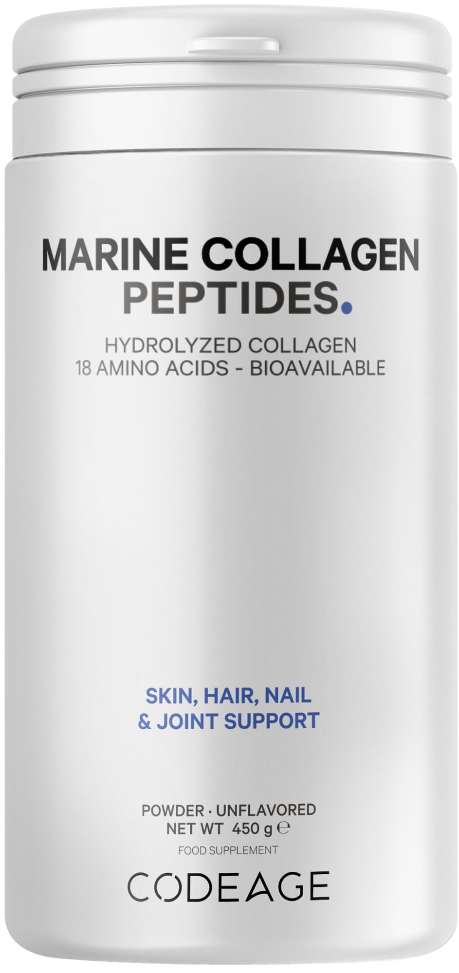 Codeage Marine Collagen Powder - Hydrolyzed Fish Collagen Peptides - Type 1 & 3 Collagen Protein Supplement – 50 Servings, Amino Acids for Skin, Hair, Nails - Non-GMO, 450 Grams