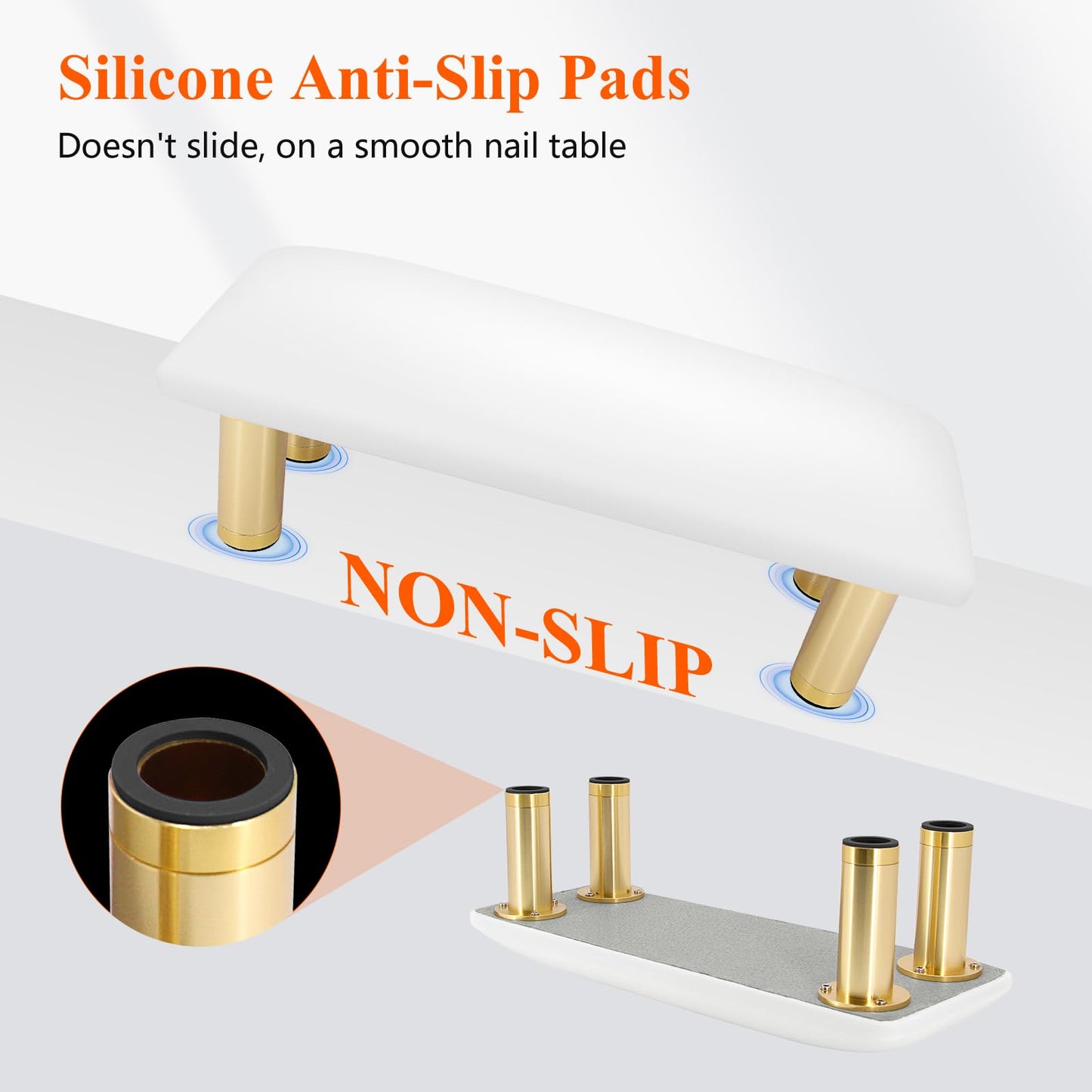 Cleanable Arm Rest for Nails Tech, Adjustable Height, Waterproof Nail Arm Rest White Manicure Hand Rest with Non-Slip Aluminum Alloy Legs, Technology Leather, Nail Polish Can Be Wiped Off, HR601