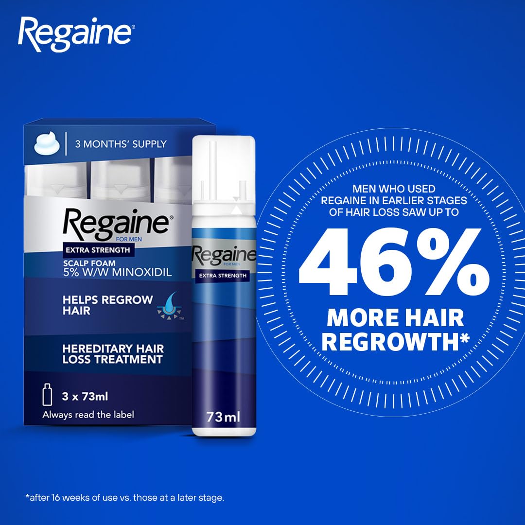 Regaine Extra Strength Scalp Cutaneous Foam (3x 73 ml), Treatment for Regrowth in Men with 5% Minoxidil, for Male Hair Loss