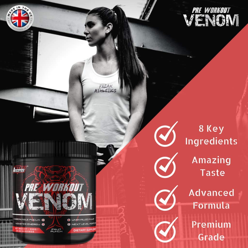 Pre Workout Venom 'Fruit Punch' - Pump Pre Workout Supplement by Freak Athletics - Elite Level Pre Workout Supplement - Pre Workout Powder Made in The UK - Available in Fruit Punch