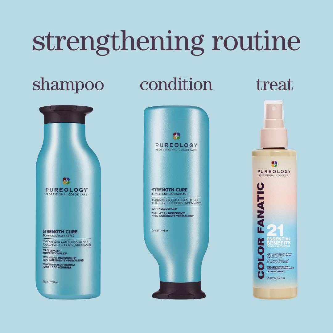 Pureology Strength Cure, Strengthening Shampoo and Conditioner Set, For Damaged, Colour Treated Hair, Vegan Formulas, Sulphate Free for a Gentle Cleanse