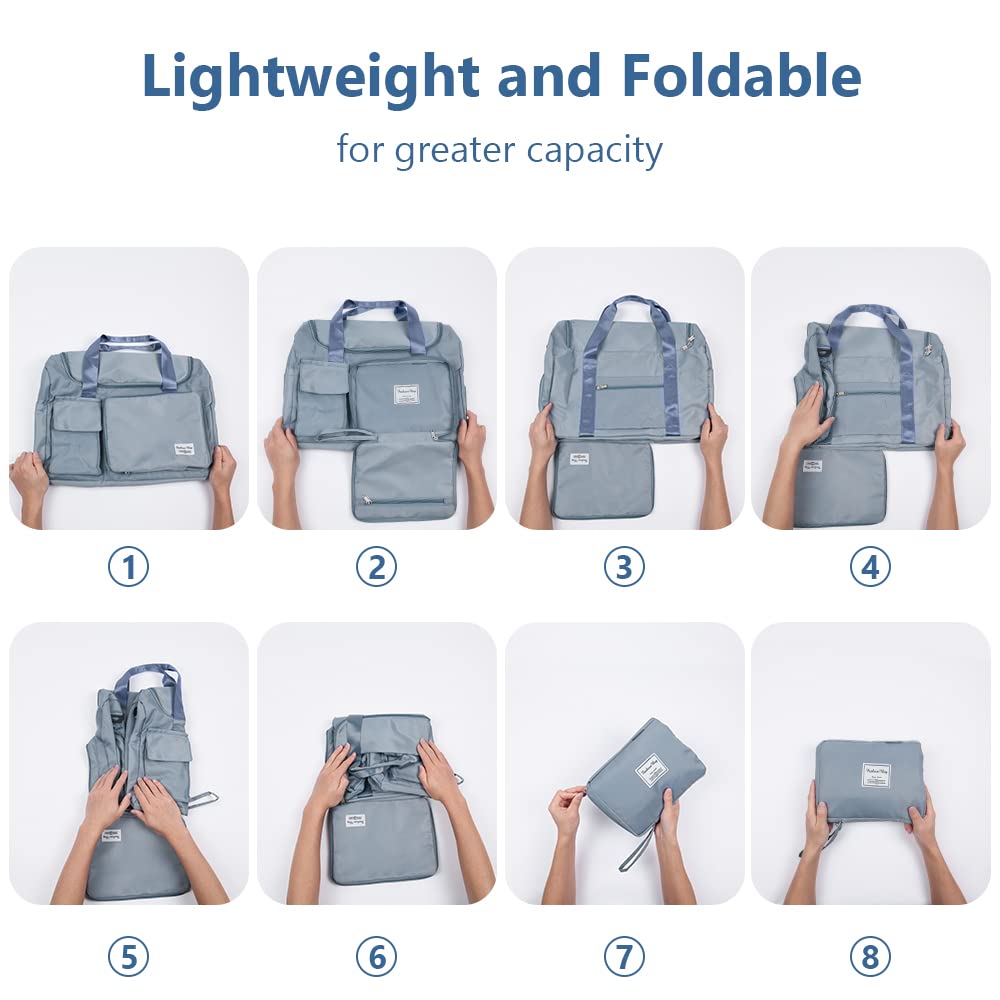 Travel Duffel, Foldable Gym Overnight Weekend Bags for Women - Lightweight with Separation, Large Holdall Cabin Bag - Blue