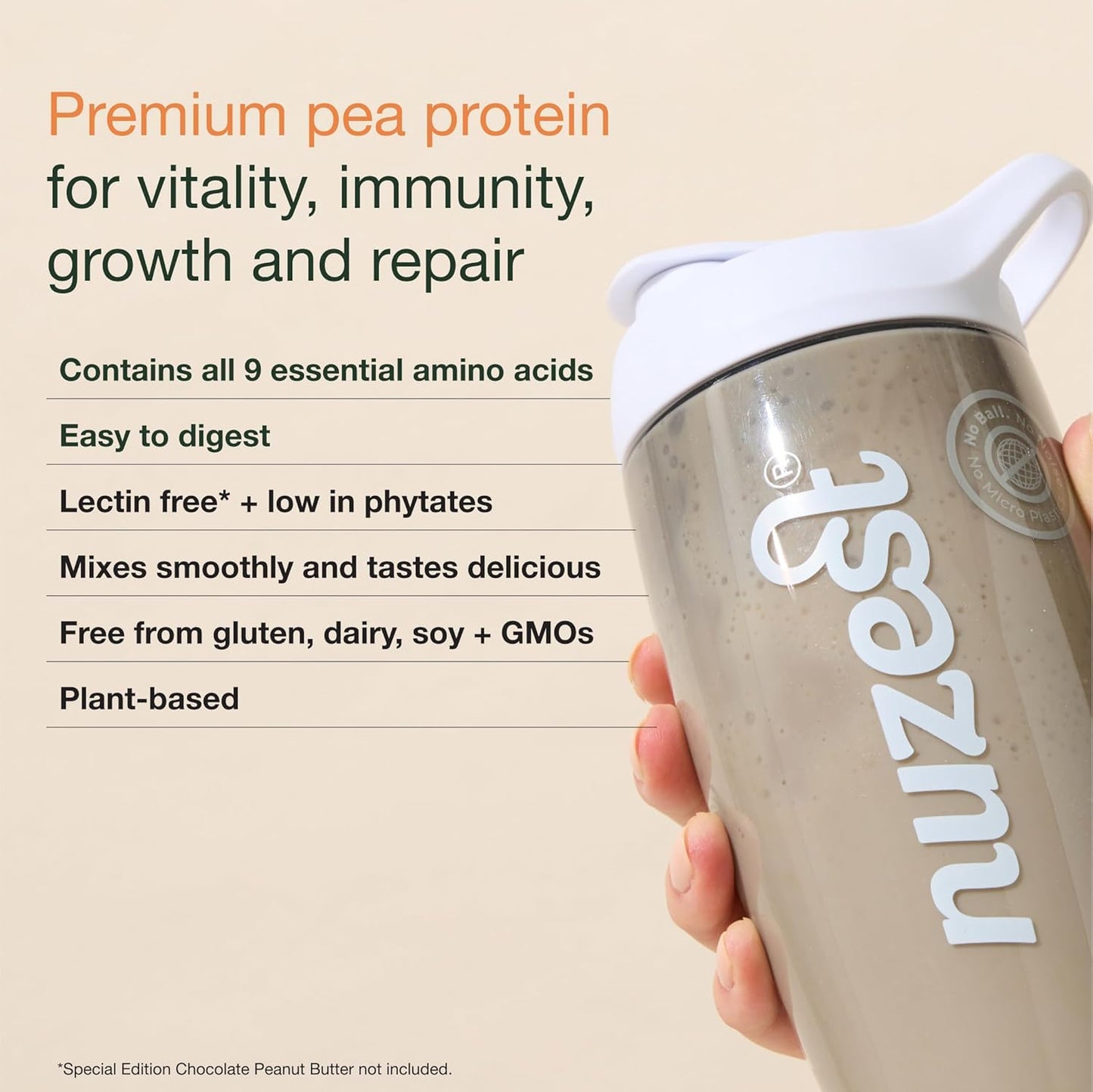 Vegan Protein Powders by Nuzest - Clean Lean Protein - Rich Chocolate - Plant Based Pea Protein Shake - Low Calorie & Low Carb - Gluten Free - Dairy Free - 500g (20 Servings)