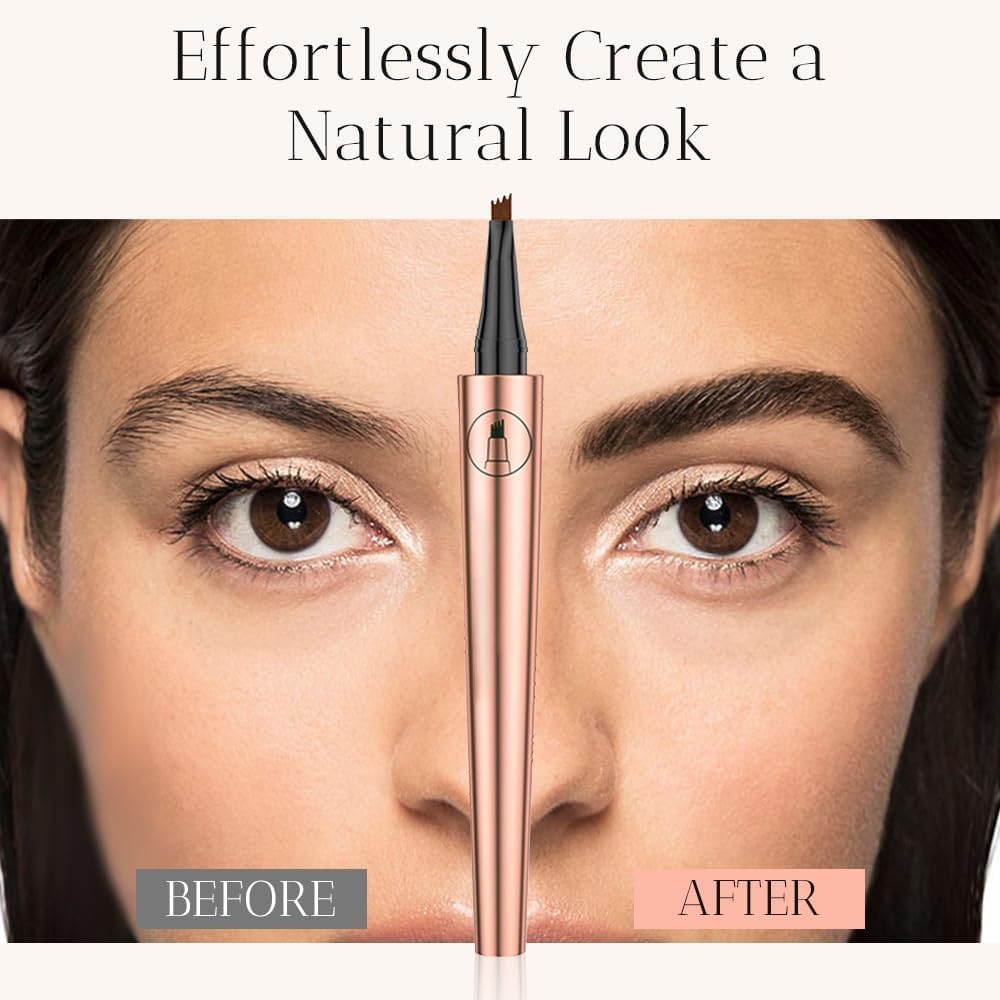 2025 New 3D Microblading Eyebrow Pencil with 4 Forked Tip Applicator, Eyebrow Pencil Waterproof, Long-lasting Magic Eye brow Pen Effortlessly Creates Natural-Looking Brows (Dark brown)