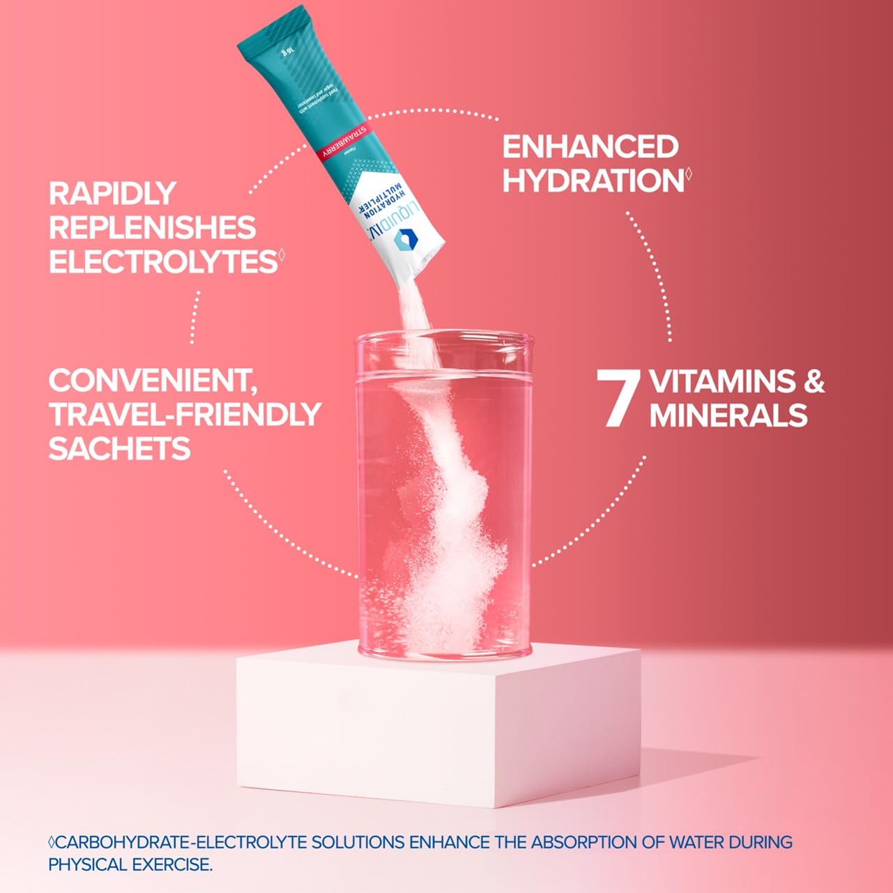 Liquid I.V. Hydration Sachets | Strawberry | Electrolyte Powder Mix | 1 Pack (15 Sticks) | 7 Vitamins and Minerals | Vegan