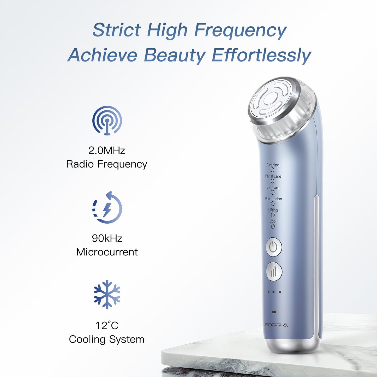 IBORRIA 2MHz Radio Frequency Skin Tightening, Aura2 Pro Face Massager Microcurrent Face Lift Device, Facial Massager Electric Face Sculptor, 90kHz EMS Face Lifting Machine, Skin Tightening (Blue)