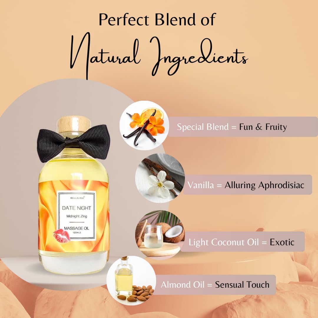 Luxurious Massage Oils for Date Night Ideas, Premium Summer Fruit Mix Body Oil Perfect Presents Birthday Anniversary, Valentines Day Gifts. Natural Sensual 120ml Massage Oils for Relaxing Fun.