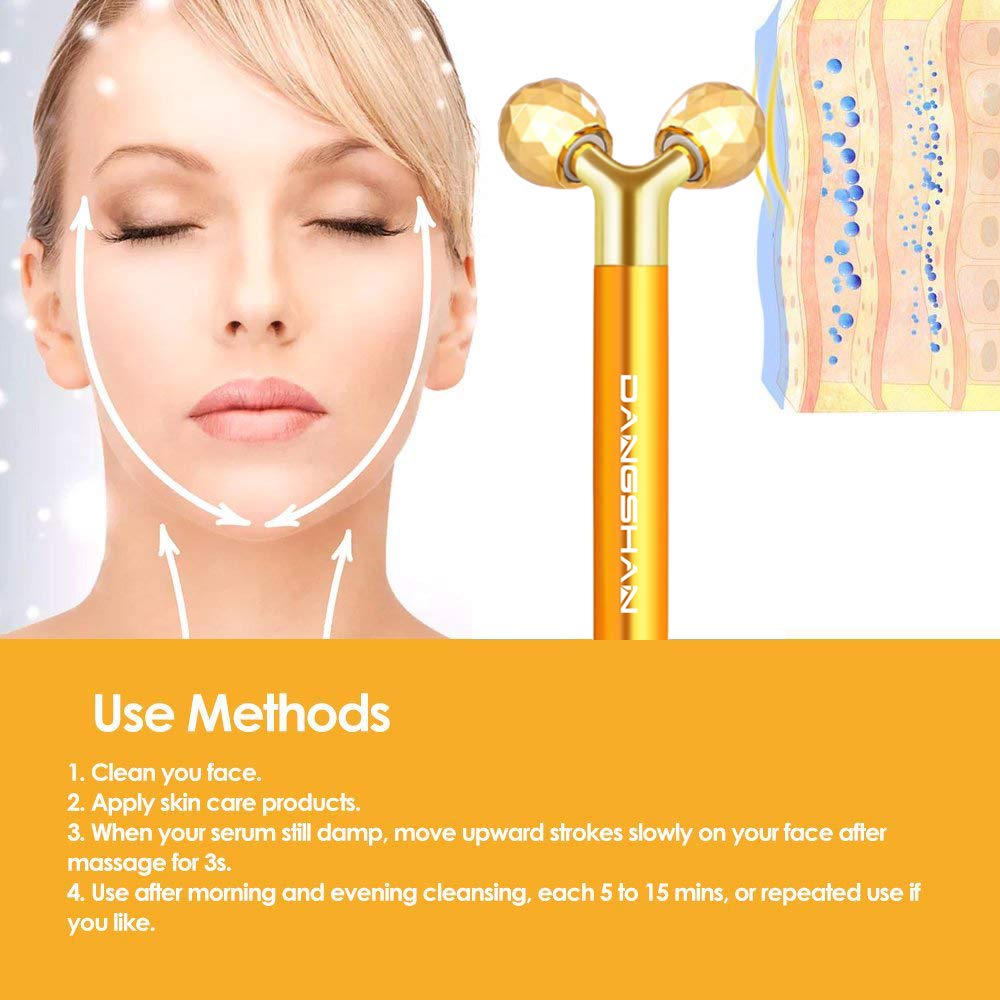 2-in-1 Electric Face Massager Beauty Bar 24k Golden Facial Massager, 3D Roller and T Shape Facial Roller Massager Kit Arm Eye Nose Massager Skin Care Tools