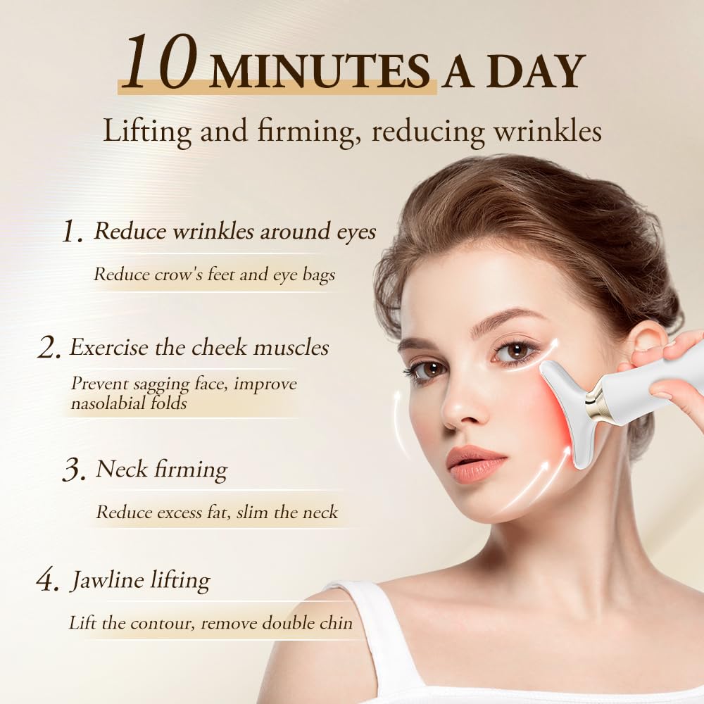 24K Gold Face Massager Lifting Device,ANLAN Face Sculpting Device with 5 Light Therapy,Facial Massager Electric Anti Aging 4 Modes 42±3°C for Neck, Jaw, Cheek,EMS Lymphatic Drainage Massager Face