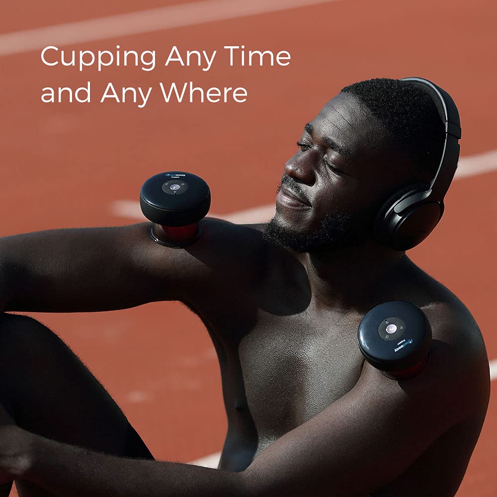Achedaway Smart Cupping Massager - Rechargeable Cupping Therapy Set with Bluetooth Suction Cup Massager, 3 Attachments, Mobile App Control, Red Light Therapy - 5 Intensity Levels - 2-Pack