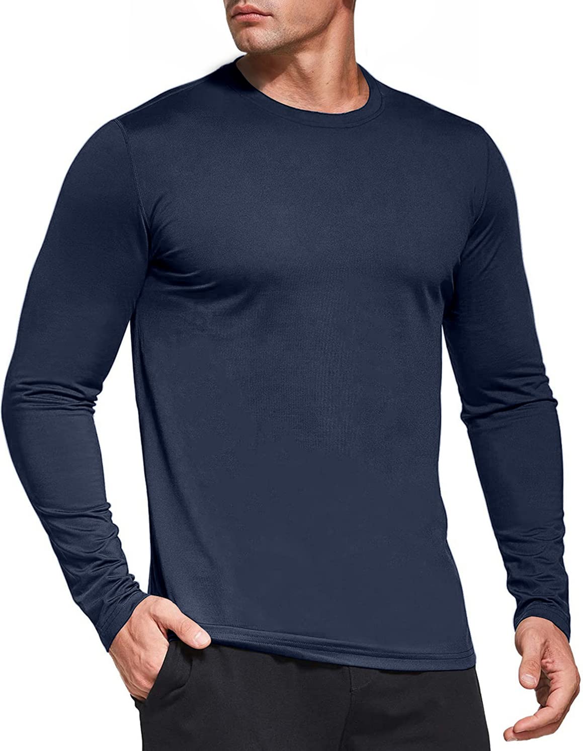 Long Sleeve Workout Shirts for Men - Dry Fit Long Sleeve T-Shirts Moisture Wicking Running Fitness Sports Athletic Crew Tee Tops Black/Navy/Red-3P05-XL