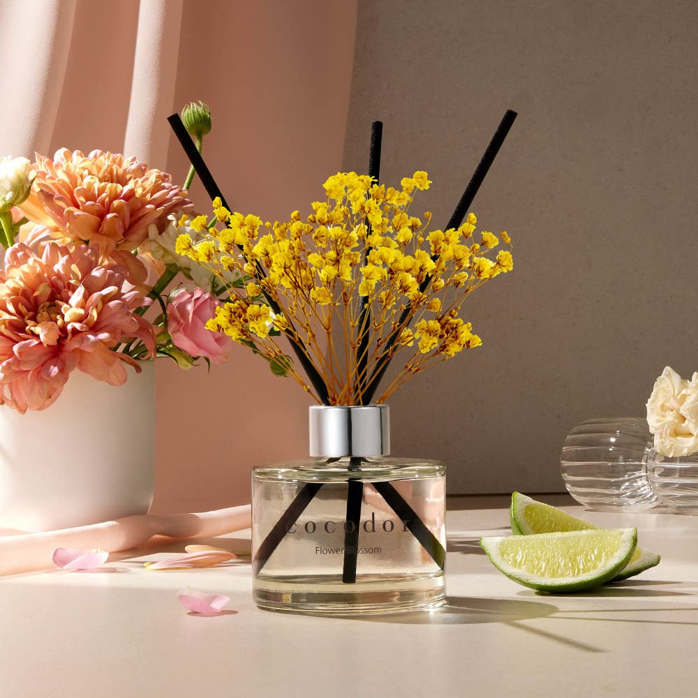 Cocod'or COCODOR Flower Reed Diffuser set / 6.7oz / White Jasmine/Scent Diffuser with Sticks Home Fragrance Reed Diffuser for Bathroom Shelf Decor