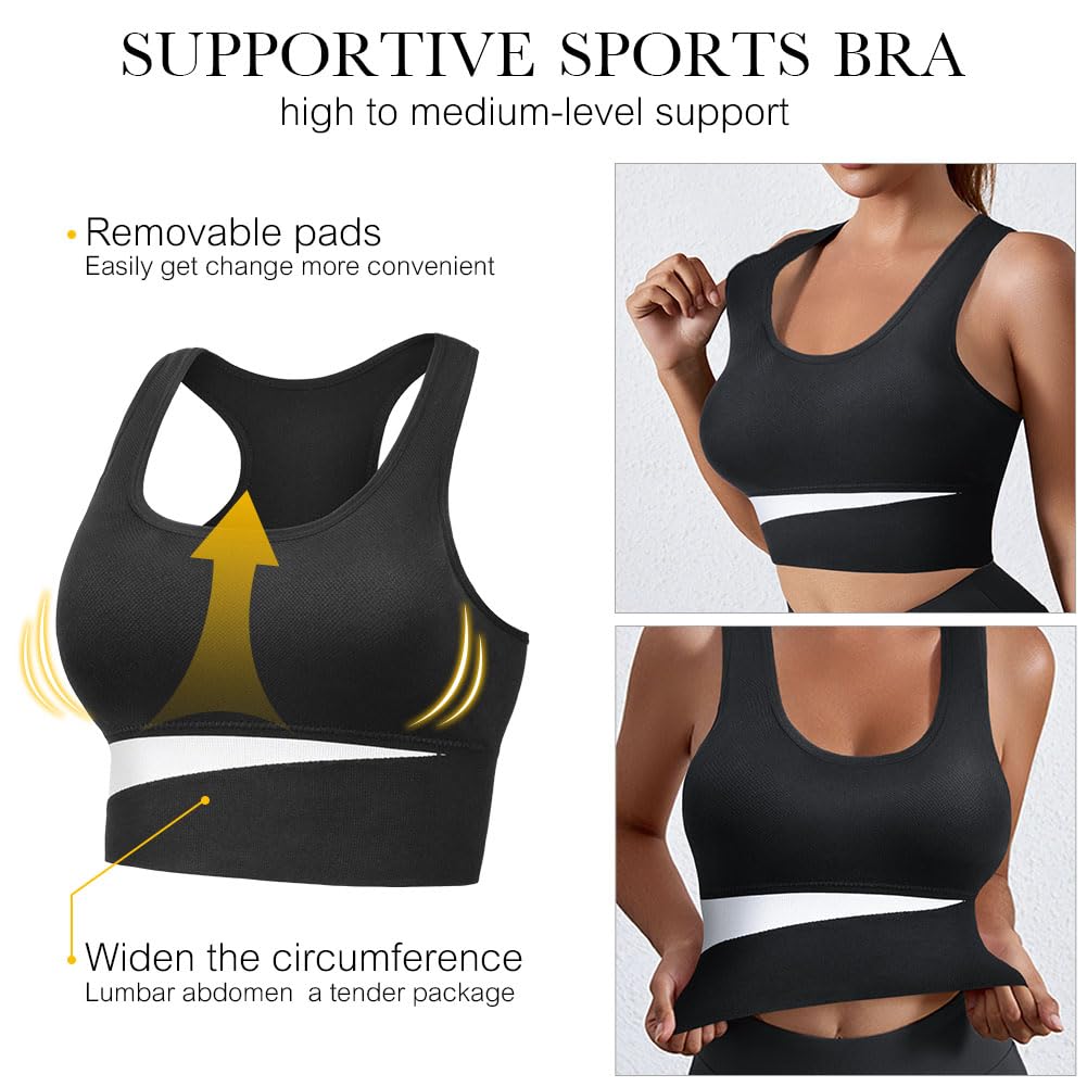 AUYAO Racerback Sports Bra, Sports Bras for Women, Padded Seamless Activewear Bras, Seamless Sports Bra Wirefree Yoga Bra, Super Comfort Bra for Yoga Gym Workout Fitness
