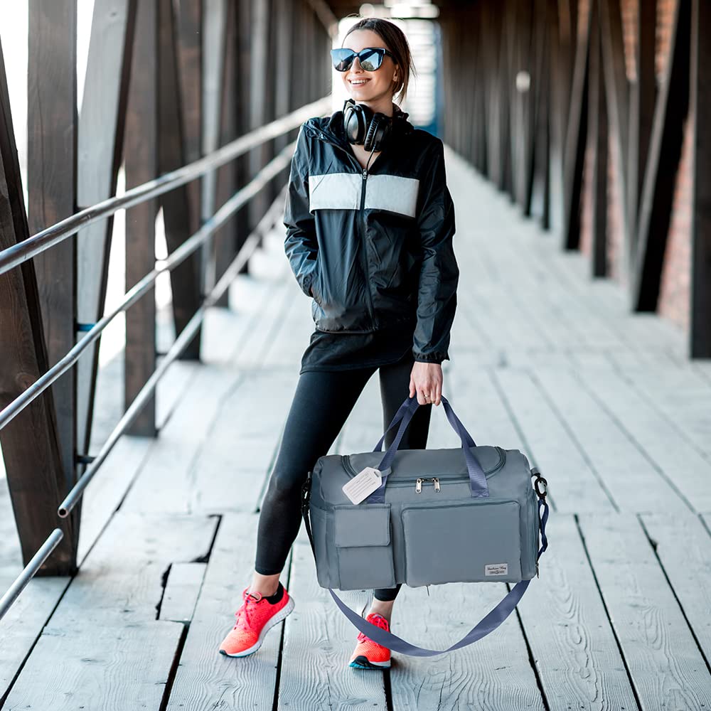 Travel Duffel, Foldable Gym Overnight Weekend Bags for Women - Lightweight with Separation, Large Holdall Cabin Bag - Blue