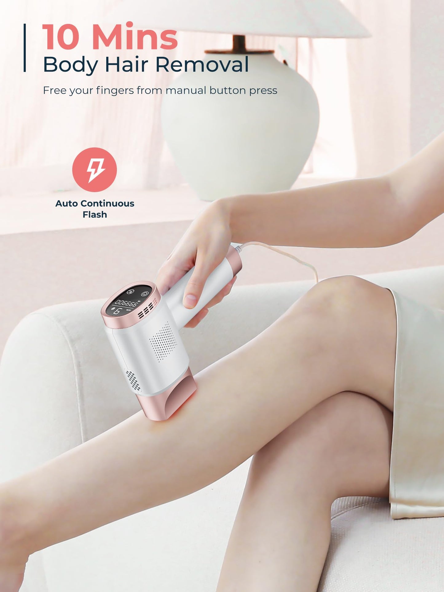 Beauris Ice-Cooling IPL Hair Removal Device, 21J Laser Hair Removal Device with 3 Functions, 9 Energy Levels, IPL Laser Hair Remover for Women Men, Facial Bikini Line Arm Armpits Leg Body, Rose Gold