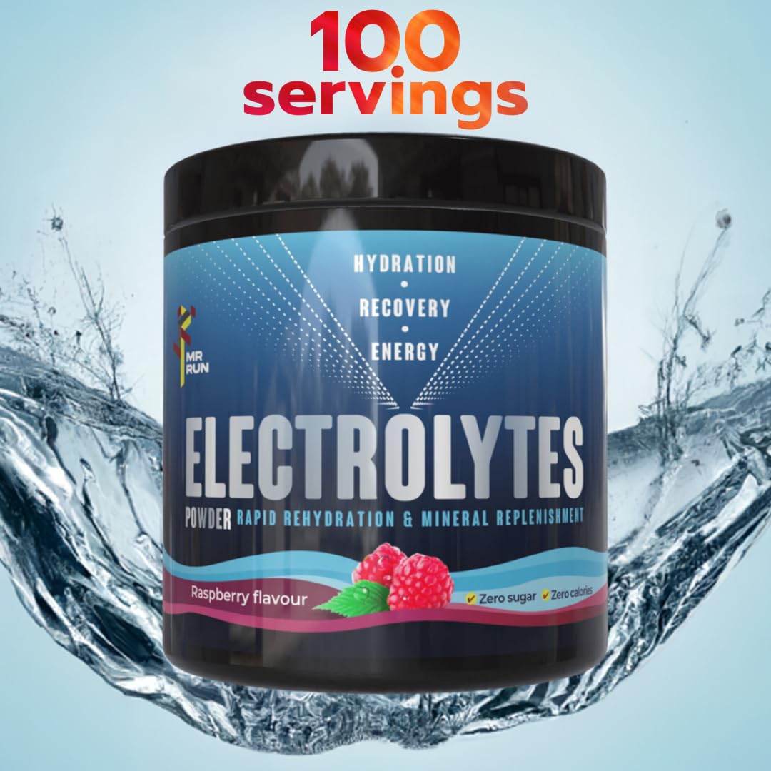 Electrolytes Powder 250g, 100 Servings - Rapid Rehydration with Himalayan Salt, Zero Sugar - Hydration Energy Recovery - Running Gym Keto Fasting Salts - UK Made, Vegan, Raspberry Flavour