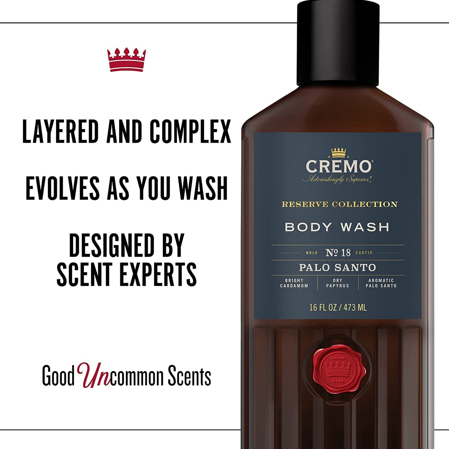 Cremo Reserve Collection Body Wash, Men's Shower Gel for Body Skin Care, Palo Alto Luxury Fragrance, 473 ml