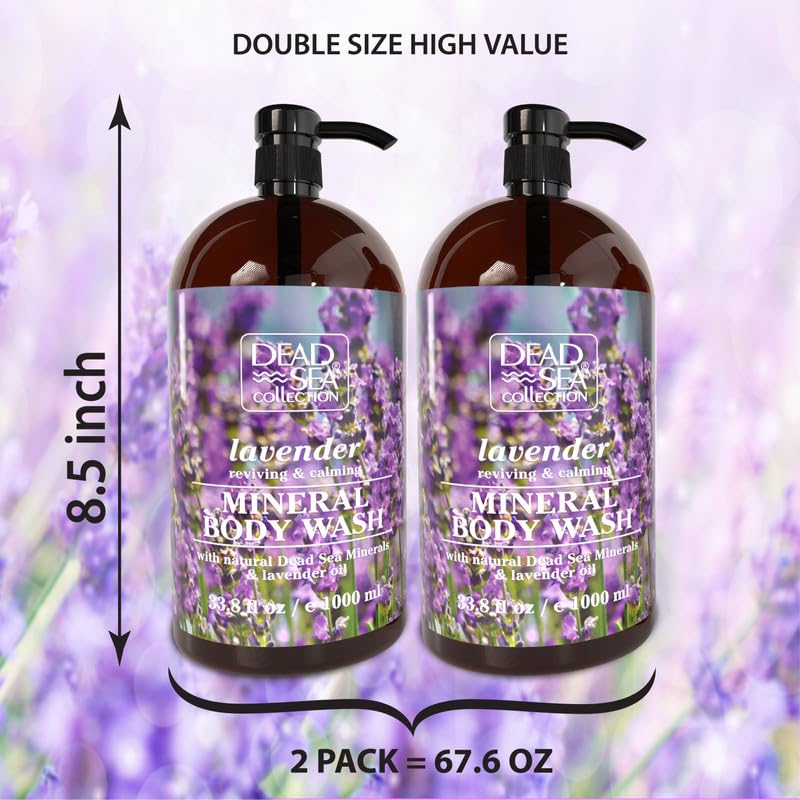 Dead Sea Collection Shower Gel for Women and Men - Body Wash with Pure Dead Sea Minerals and Lavender Oil - Cleanses and Moisturizes Skin - Pack of 2 (1000 ml. each)