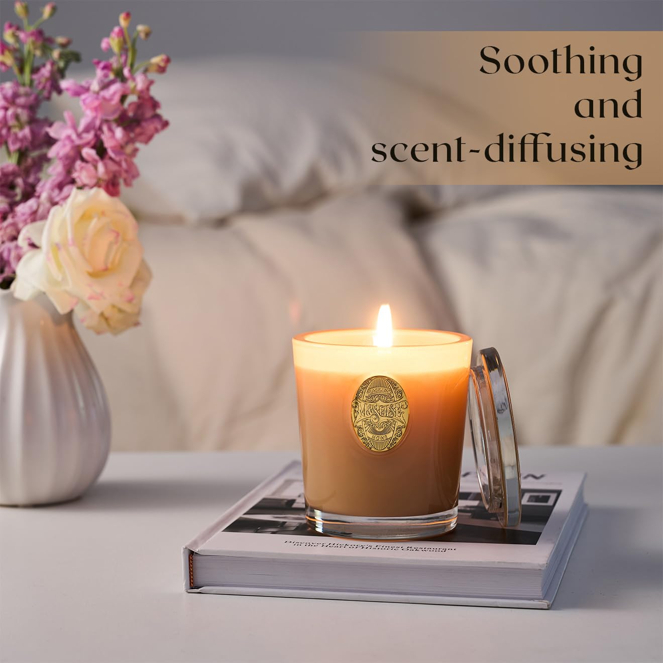 M&SENSE 290g Soy Scented Candles Sandal Woods - 55 Hours Long Burning, Natural Non-Toxic Glass Jar Candle, Aromatherapy for Relaxing, Luxury Birthday/Mother's Day Gifts for Women
