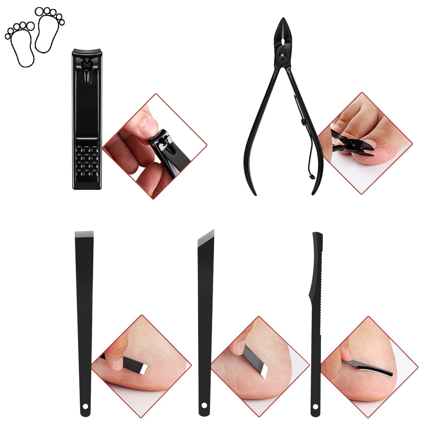 OWill Manicure Set, 18pcs Nail Clippers Pedicure Kit Nail Care Kit Manicure Professional Tools Gift for Men Women Friends and Parents (Black & Red)