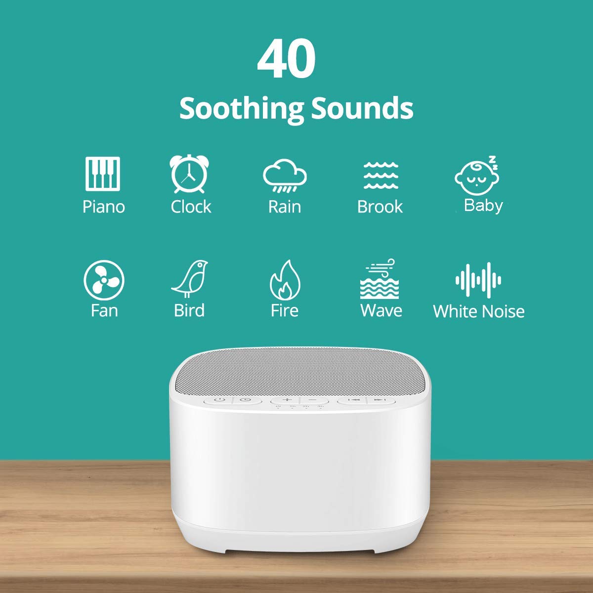 Magicteam Sleep Sound White Noise Machine with 40 Natural Soothing Sounds and Memory Function 32 Levels of Volume Sleep Timer Sound Therapy for Baby Kids Adults (White)