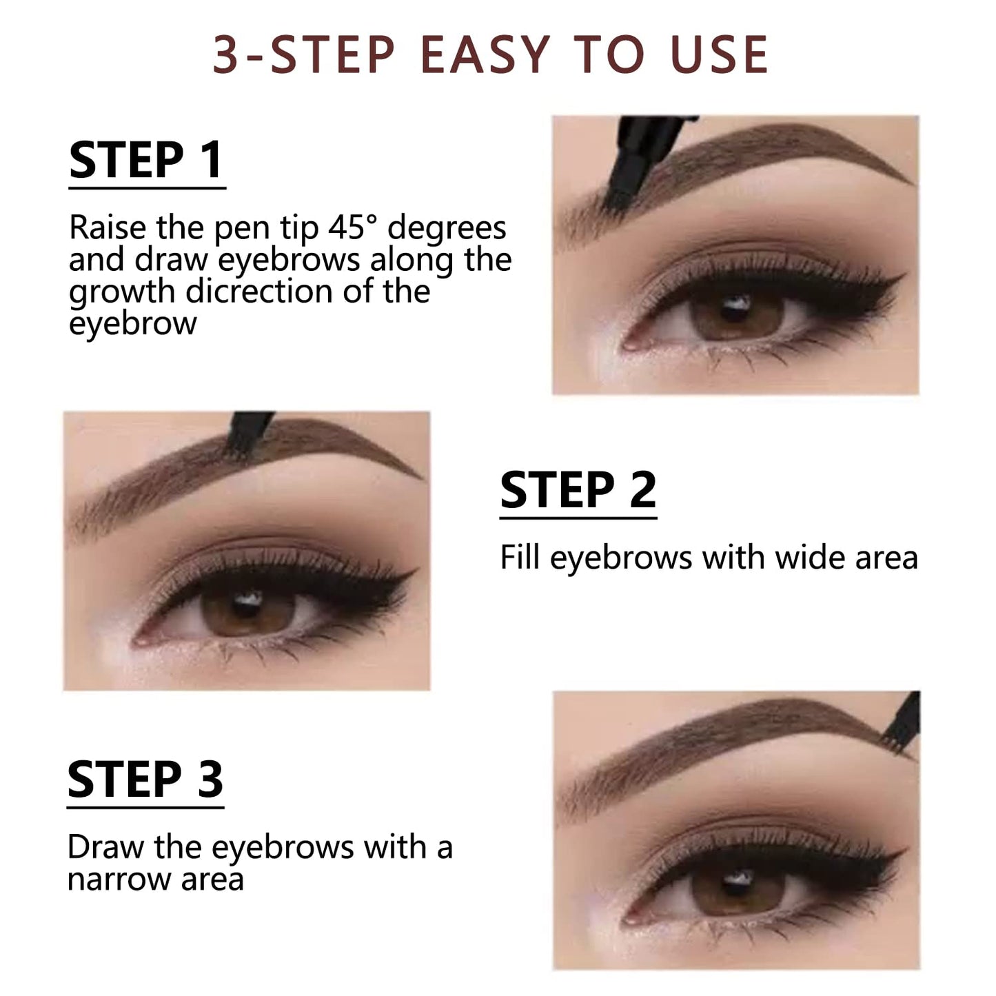 Tattoo Eyebrow Pen with Fork Tip, Microblading Brow Pencil, Waterproof, Long Lasting, Natural Looking, Stays on All Day (Brunette)