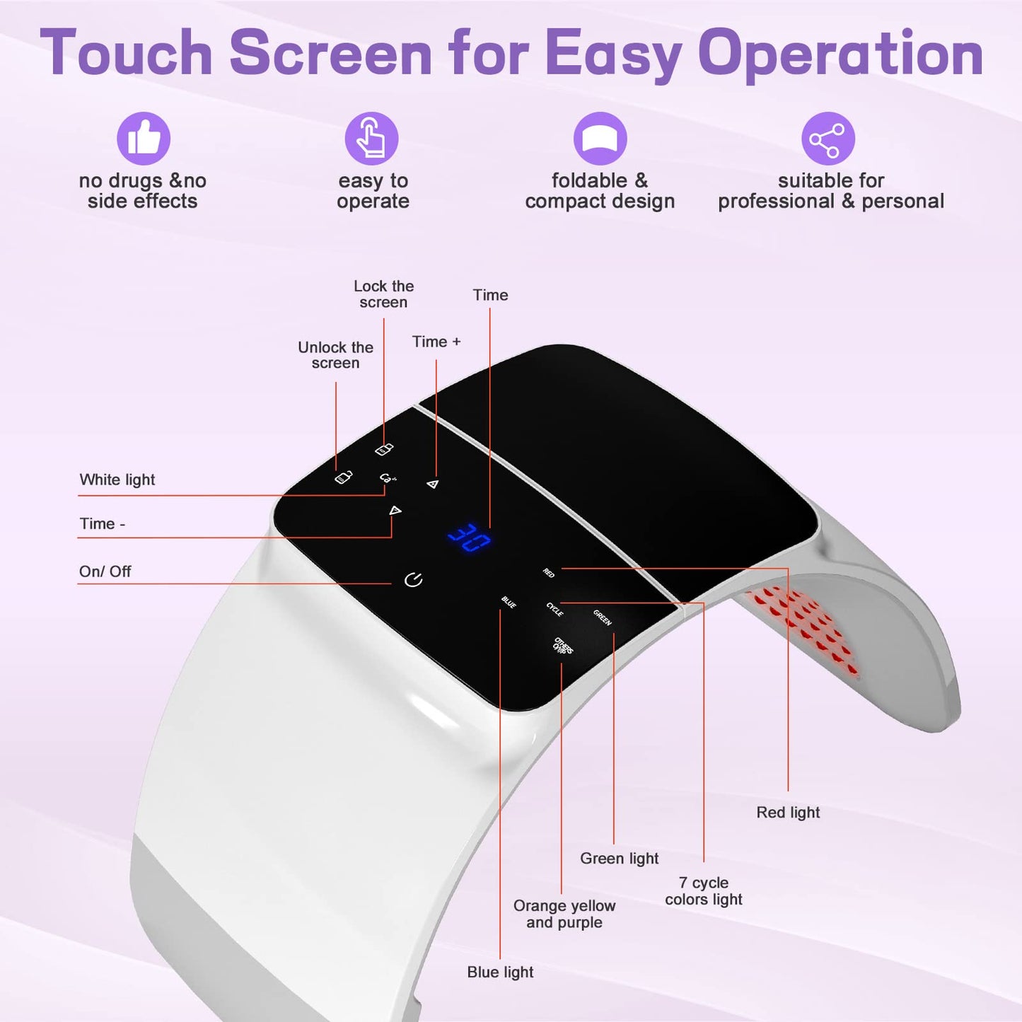 Photon LED Light Therapy, Cozion 7 Colors LED Mask Light Therapy - Foldable Red Light Mask PDT Beauty Machine, Professional Skin Care LED Therapy Mask for Face Body SPA, Home Beauty Salon Device