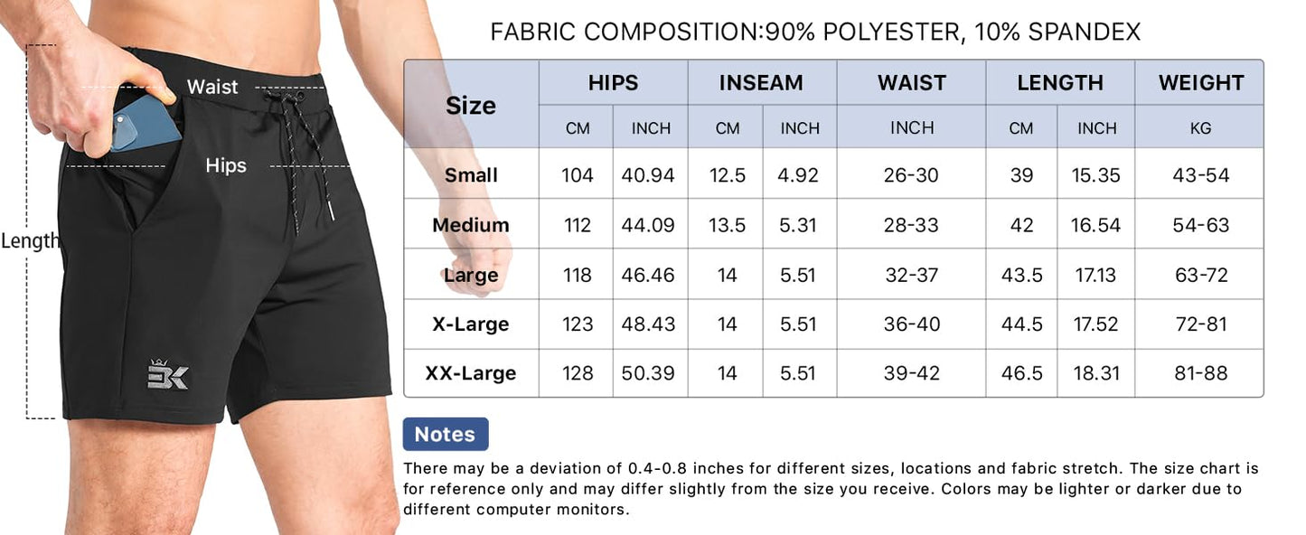 BROKIG Mens Stretch Gym Shorts, Lightweight Running Sport Training Workout Fitness Short Slim with Zip Pocket (XL,Dark Grey)