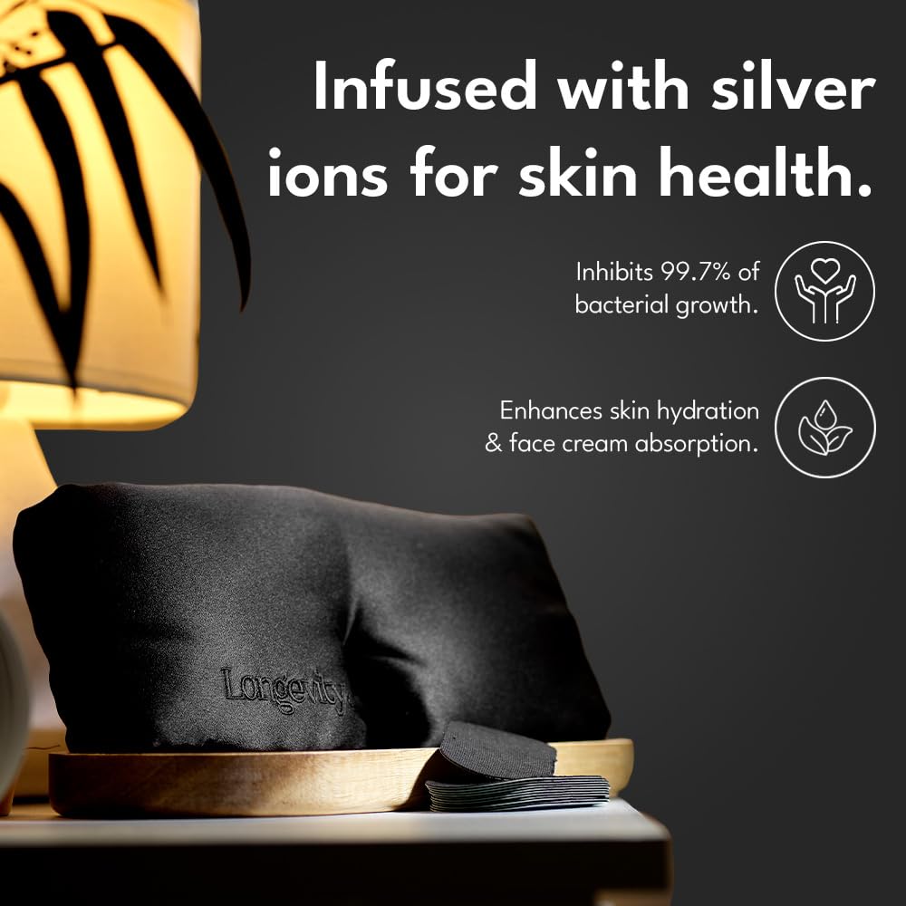 Longevity 100% Mulberry Silk Eye Mask for Sleeping - Bio-Contoured Silk Sleep Mask with Silver Ion Infusion for Skin & Hair - Light Blocking, Hypoallergenic - Luxury Sleep Aids for Women & Men