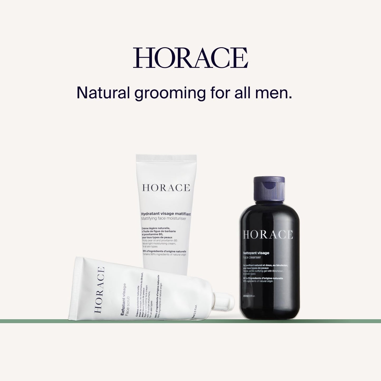 HORACE Face Kit for Men - Gift Set with Purifying Face Cleanser, Gentle Face Scrub, and Mattifying Face Moisturiser - Skincare Set for Cleansing and Hydrating