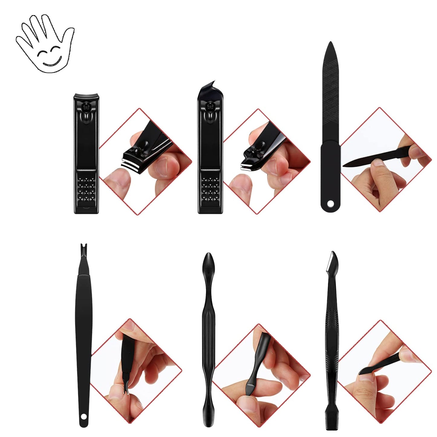 OWill Manicure Set, 18pcs Nail Clippers Pedicure Kit Nail Care Kit Manicure Professional Tools Gift for Men Women Friends and Parents (Black & Red)