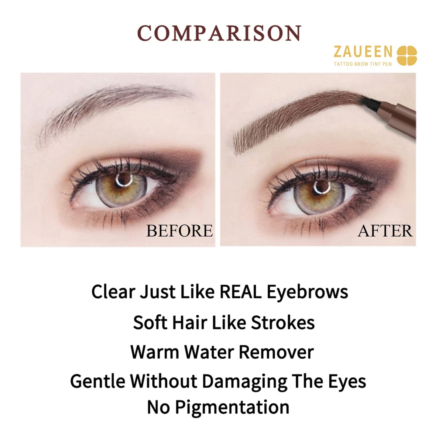 Tattoo Eyebrow Pen with Fork Tip, Microblading Brow Pencil, Waterproof, Long Lasting, Natural Looking, Stays on All Day (Brunette)