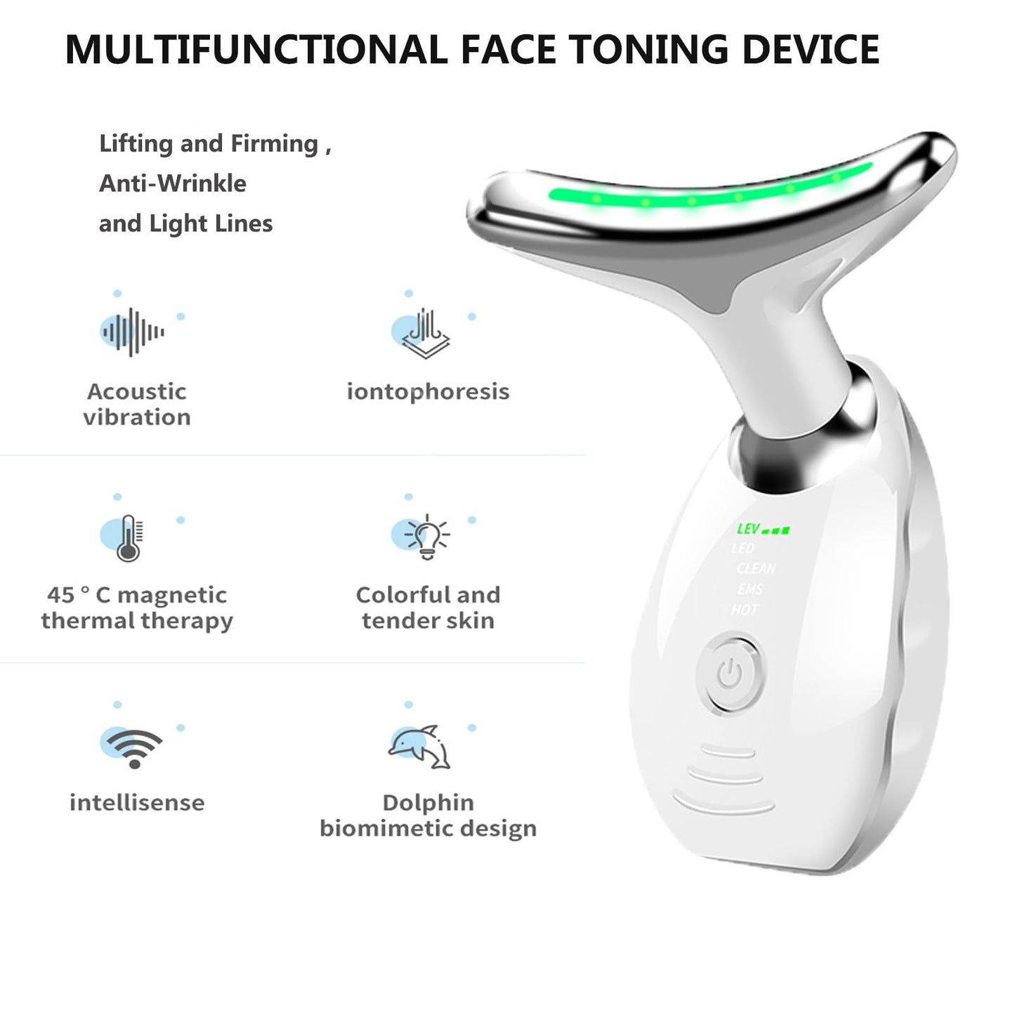Electric Face Massager, 7 Color Anti-Wrinkle Face Device with 3 Massage Modes, Facial Neck Massager with Vibration for Skin Tightening and Smoothness