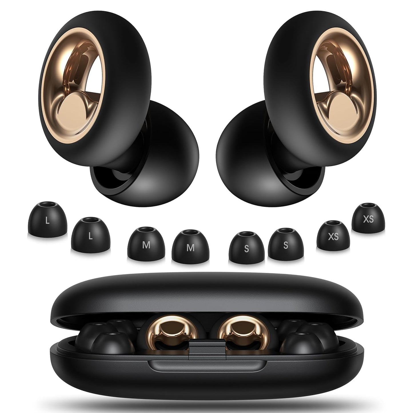 Ear Plugs for Sleep Noise Cancelling,45dB Soft and Reusable Silicone Earplugs for Hearing Protection with 8 Ear Tips in Four Sizes (XS, S, M, L),for Noise Reduction (Black, 4 Sizes (1 Set))