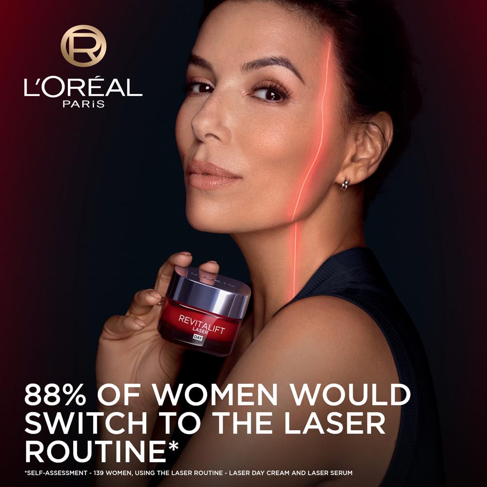 L’Oréal Paris Laser Renew Triple Action Anti-Ageing, Skin Tightening Day Cream, Visibly Reduce Wrinkles & Fine Lines; Moisturises, Firms & Brightens Skin; Retinol, Hyaluronic Acid & Vitamin C, 50ml