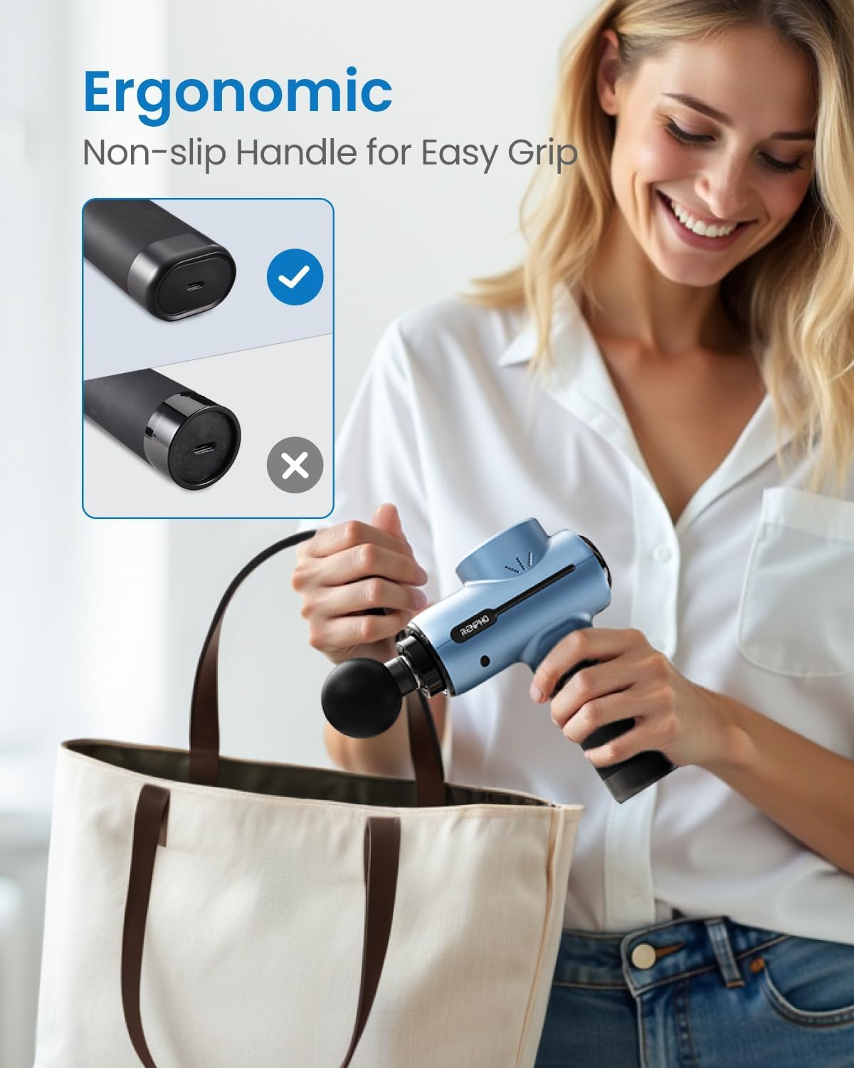 Massage Gun, RENPHO Powerful Message Gun Percussion Muscle Massage Gun Massager with Type-C Charging for Muscle Massage Relax, Blue