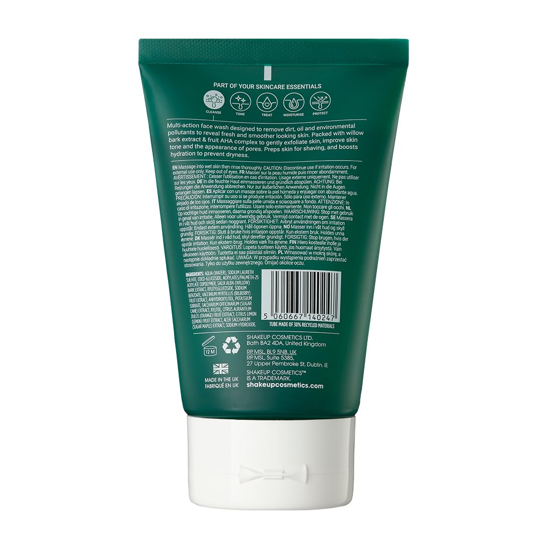 Shakeup Cosmetics Mens Face Wash, Deep Cleans & Exfoliates. Vegan with Willow Bark Extract & Fruit AHA Complex, Suitable for Day & Night, 125ml. Aka. FACE4WARD DAILY FACE WASH