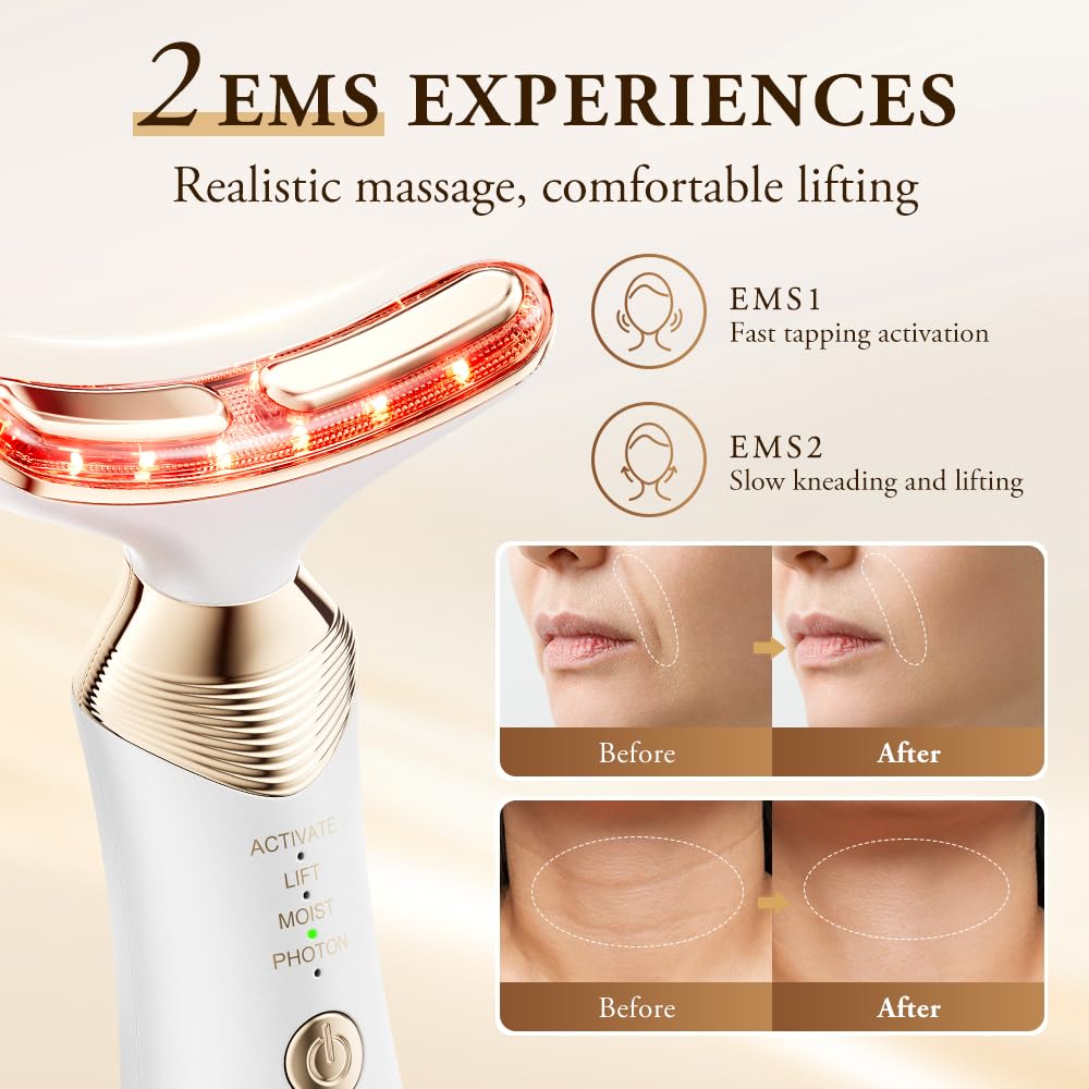 24K Gold Face Massager Lifting Device,ANLAN Face Sculpting Device with 5 Light Therapy,Facial Massager Electric Anti Aging 4 Modes 42±3°C for Neck, Jaw, Cheek,EMS Lymphatic Drainage Massager Face