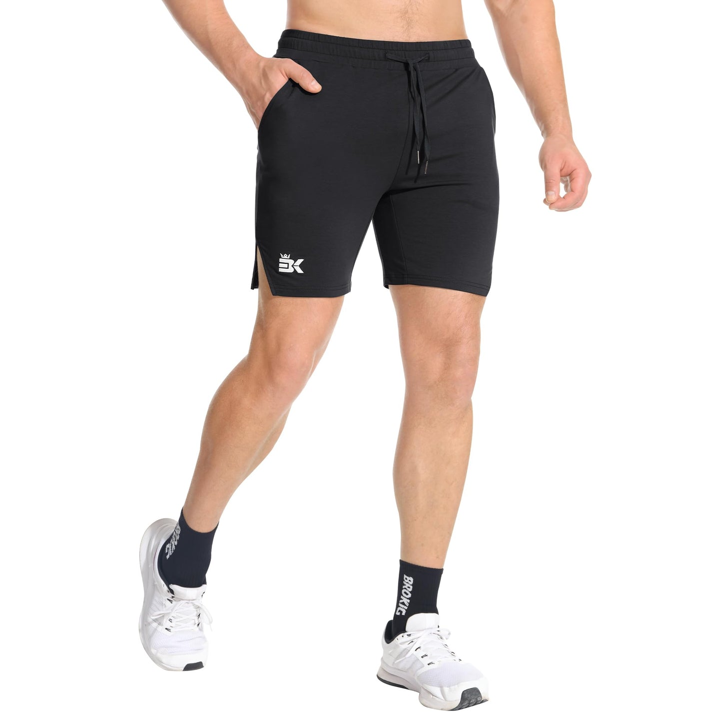 BROKIG Mens Inpok Gym Running Shorts, Workout Athletic Fitness Sports Shorts with Zipper Pockets(XL,Black)