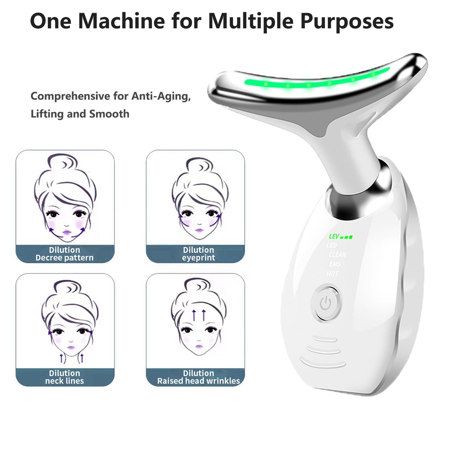 Electric Face Massager, 7 Color Anti-Wrinkle Face Device with 3 Massage Modes, Facial Neck Massager with Vibration for Skin Tightening and Smoothness